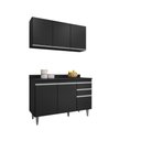Ver imagem 1 de Kit de Cozinha Melissa 120cm 6 Portas 2 Gavetas com Tampo Preto Maderatto Móveis