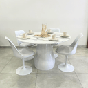 Ver imagem 4 de Mesa de Jantar Cone Balonê Redonda 110 cm Tampo Marmorizado Carrara Base Branca Mesa de Jantar Cone