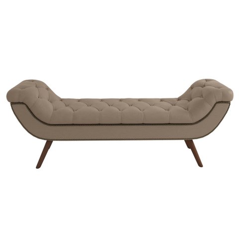 Puff Recamier Calçadeira 195cm Pés Palito Madeira Vêneto P02 Linho Bege - Mpozenato