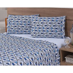 Jogo Lençol 4 Peças Cama Viúva 1,88mx1,28mx30cm 100% Algodão 180 Fios Losangos Branco - 2