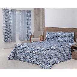 Jogo Lençol 4 Peças Cama Viúva 1,88mx1,28mx30cm 100% Algodão 180 Fios Losangos Branco - 1