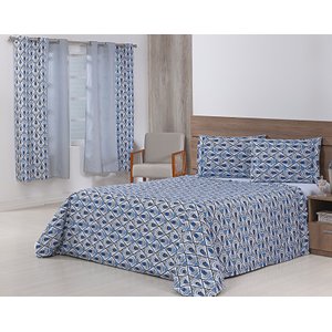 Jogo Lençol 4 Peças Cama Viúva 1,88mx1,28mx30cm 100% Algodão 180 Fios Losangos Branco