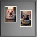 Ver imagem 2 de Kit 2 Quadros Divertidos Banheiro - Porco e Boi 33x24cm - com Vidro:madeira Preta