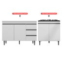 Ver imagem 2 de Balcão Gabinete Pia Andréia Sem Tampo 100cm e Armário Para Cooktop 02 Portas Branco - Desk Design AJ