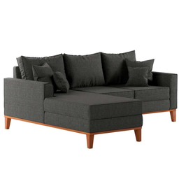 Sofá Beny com Chaise Esquerda, 3 Lugares, Estofado em Linho, Base em Madeira, 1,40x2,00m. (grafite) - 2
