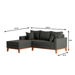 Sofá Beny com Chaise Esquerda, 3 Lugares, Estofado em Linho, Base em Madeira, 1,40x2,00m (grafite) - 3