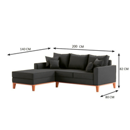 Sofá Beny com Chaise Esquerda, 3 Lugares, Estofado em Linho, Base em Madeira, 1,40x2,00m. (grafite) - 3