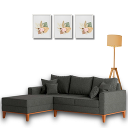 Sofá Beny com Chaise Esquerda, 3 Lugares, Estofado em Linho, Base em Madeira, 1,40x2,00m (grafite) - 1