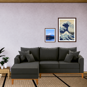 Sofá Beny com Chaise Esquerda, 3 Lugares, Estofado em Linho, Base em Madeira, 1,40x2,00m. (grafite)