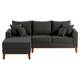 Sofá Beny com Chaise Esquerda, 3 Lugares, Estofado em Linho, Base em Madeira, 1,40x2,00m (grafite) - 2