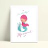 Quadro Infantil Menina Sereia Cabelo Rosa - 1