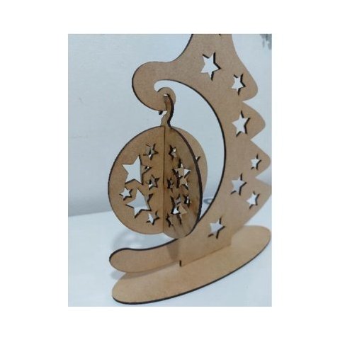 Arvore De Natal - Base - Mesa - MDF - Cru - Estrela Bola Natal - 27,5x22,5cm