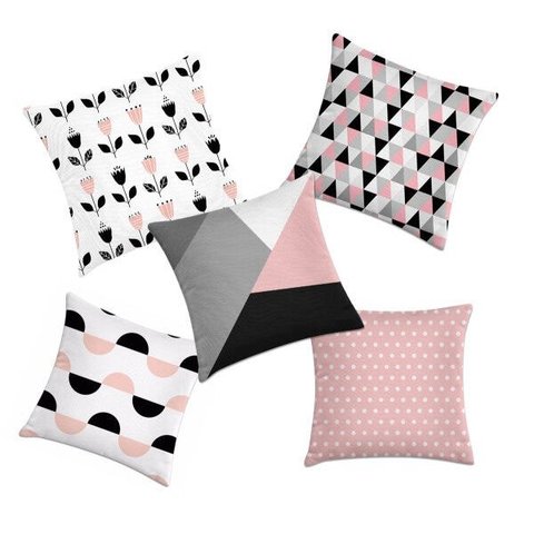 Kit 5 capas de almofada geométricas rosa e preto