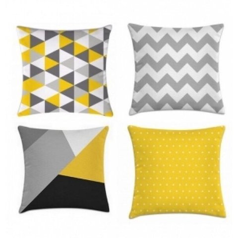 Kit 4 capas triângulos cinza e amarelo