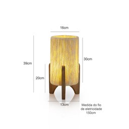 Abajur De Chão Decoração De Luxo Cupula De Sisal:Preto - 3