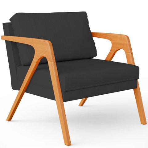 Poltrona Decorativa para Pietra com Estrutura de Madeira L02 Suede Preto - Lyam Decor