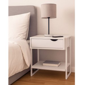 Mesa Cabeceira Branca Lateral Quarto Apoio Mdf Nicho Gaveta