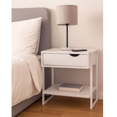 Mesa Cabeceira Branca Lateral Quarto Apoio Mdf Nicho Gaveta