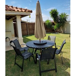 Conjunto de Mesa Giratória 6 Cadeiras e Guarda Sol para Piscina e Jardim - 3