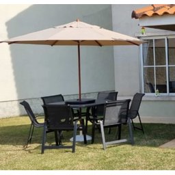 Conjunto de Mesa Giratória 6 Cadeiras e Guarda Sol para Piscina e Jardim - 2