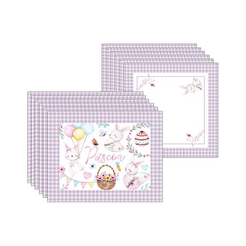 Kit Jogo Americano + Guardanpo Páscoa Lilás - 6 Peças
