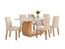 Ver imagem 1 de Conjunto Sala de Jantar Mesa Laini 160 Tampo Vidro Off White com 6 Cadeiras Laini - Lopas Amendoa Cl