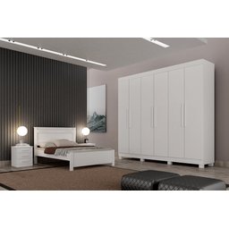 Guarda Roupa Casal 6 Portas 4 Gavetas Canadá S/ Espelho com Pés - Leifer Móveis Branco - 4