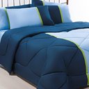 Ver imagem 2 de Enxoval Edredom + Jogo de Cama Queen Aconchego Premium 06 Peças - Azul- Marinho