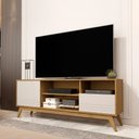 Ver imagem 1 de Rack Bancada 1,60m 2 Portas para TVs Até 55 Polegadas - Kairo Wood - Cumaru/Off White Giga Móveis