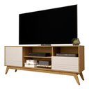 Ver imagem 2 de Rack Bancada 1,60m 2 Portas para TVs Até 55 Polegadas - Kairo Wood - Cumaru/Off White Giga Móveis