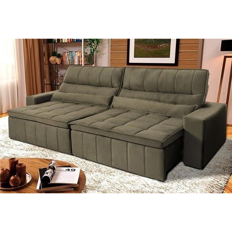 Sofá Retrátil Reclinável Supremo 2,10m Suede Velut Tabaco Molas no Assento - King House