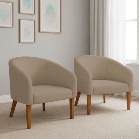 Poltrona Sala Decorativa Kit 2 Stella Pé Madeira Trapézio Castanho Suede D03 - D’Rossi