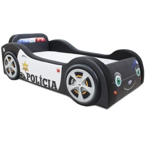 Mini Cama Baby Policia com Rodas Sobrepostas - Cor Preta