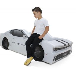 Cama Carro Chevy Solteiro Estofada com Rodas Embutidas - Cor Branca - 3