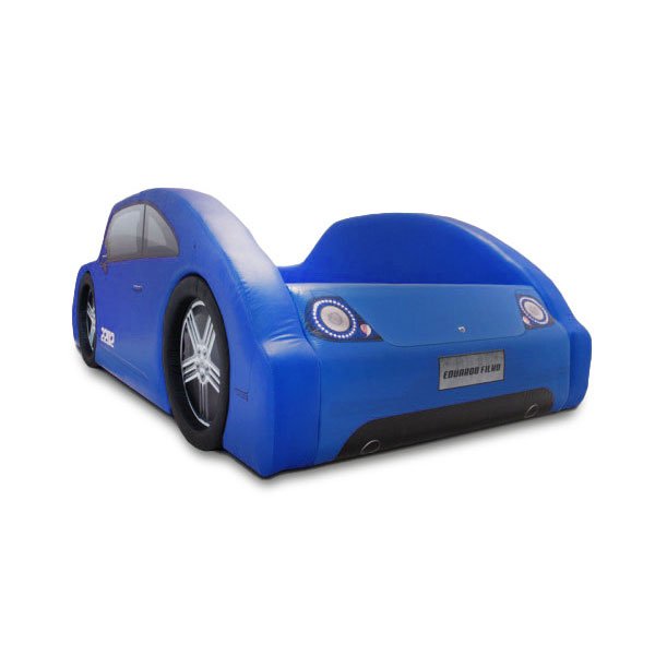 Cama Carro Fusca Solteiro Estofada com Rodas Embutidas - Cor Azul - 2