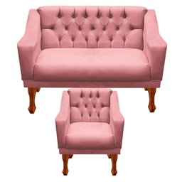 Jogo de Sofá Namoradeira + 02 Poltronas para Escritorio Recepção Grecia - Suede Rose - 2