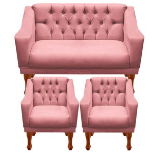 Jogo de Sofá Namoradeira + 02 Poltronas para Escritorio Recepção Grecia - Suede Rose