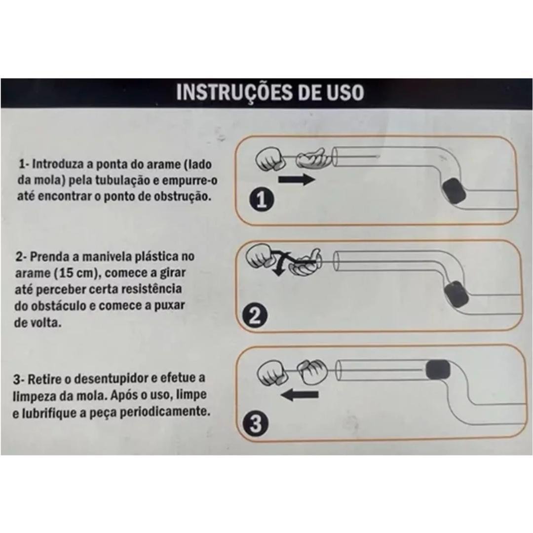 Desentupidor Manual 15m Mola Aço Manual Ralo Pia Cano Calha - 4