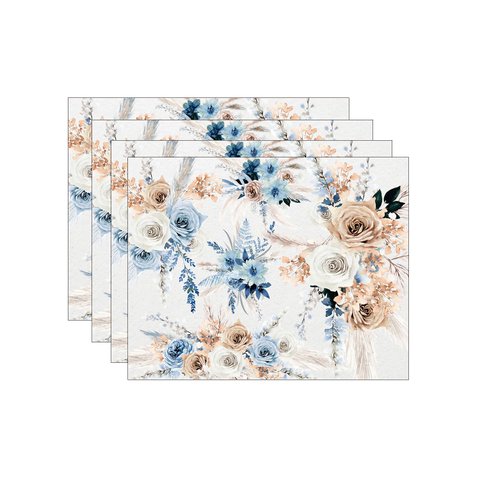 Kit Jogo Americano Boho Azul/ambar - 4 Peças