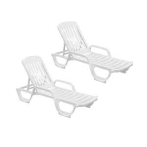 Kit 02 Espreguiçadeira Piscina de Plástico Pitangui Branca com Rodas