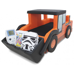 Cama Infantil Escavadeira com Baú Totalmente Estofada - Cor Laranja - 2