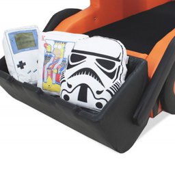 Cama Infantil Escavadeira com Baú Totalmente Estofada - Cor Laranja - 4