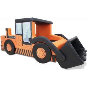Cama Infantil Escavadeira com Baú Totalmente Estofada - Cor Laranja