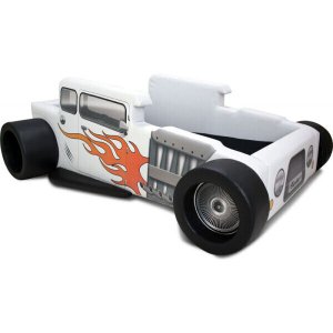 Cama Carro Calhambeque Solteiro Toda Estofada Impressão Digital - Cor Branca