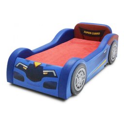 Cama Super Baby Mini estofada com rodas sobrepostas - cor azul - 4