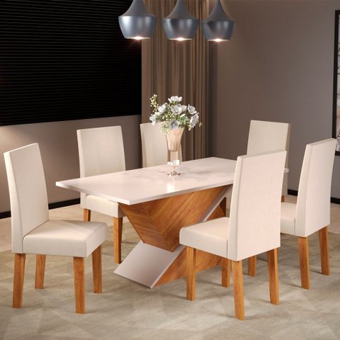 Mesa de Jantar 6 Lugares Adele Mel/Blonde/Nude - Viero Móveis