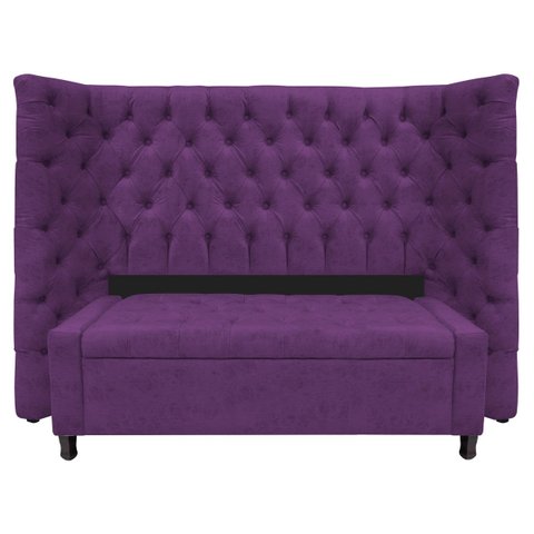 Kit Cabeceira e Calçadeira Baú Casal Everest P02 140 cm para cama Box Suede - Doce Sonho Móveis KIT 