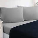 Ver imagem 3 de Jogo de Cama Malha Lençol 100% Algodão Gran Moratta 3 Peças Solteiro - Azul Marinho-cinza