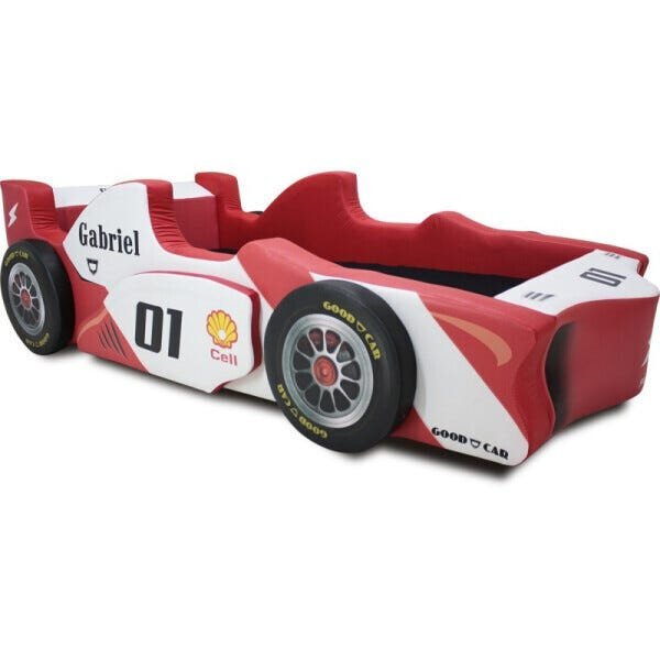 Cama Carro F1 Shock Solteiro Estofada - Cor Vermelha