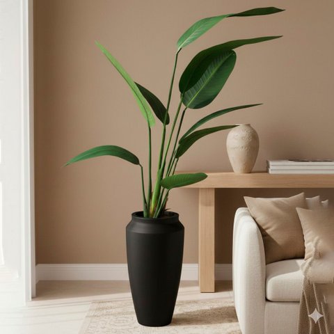 Árvore Heliconia Artificial Realista no Vaso Thai Polietileno Preto | Formosinha